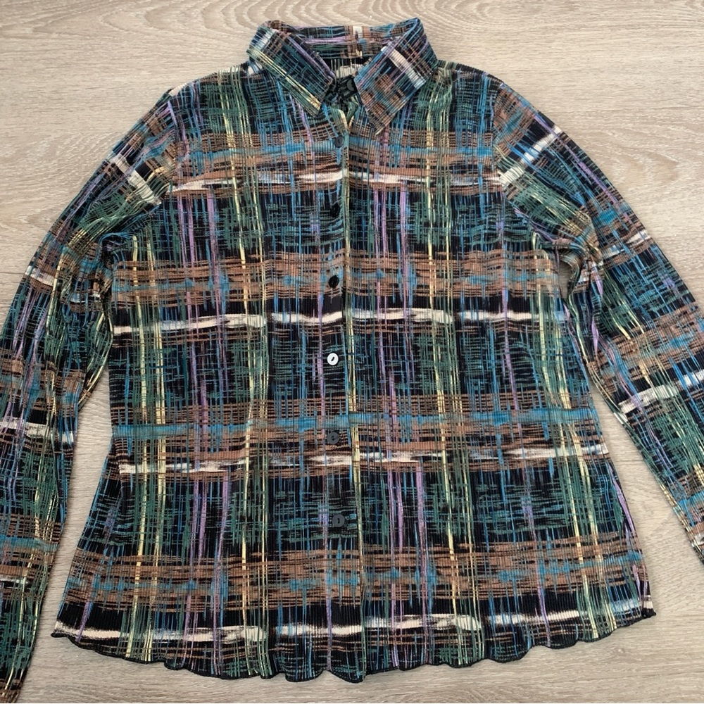 Black Colorful Plaid Button Down Size L